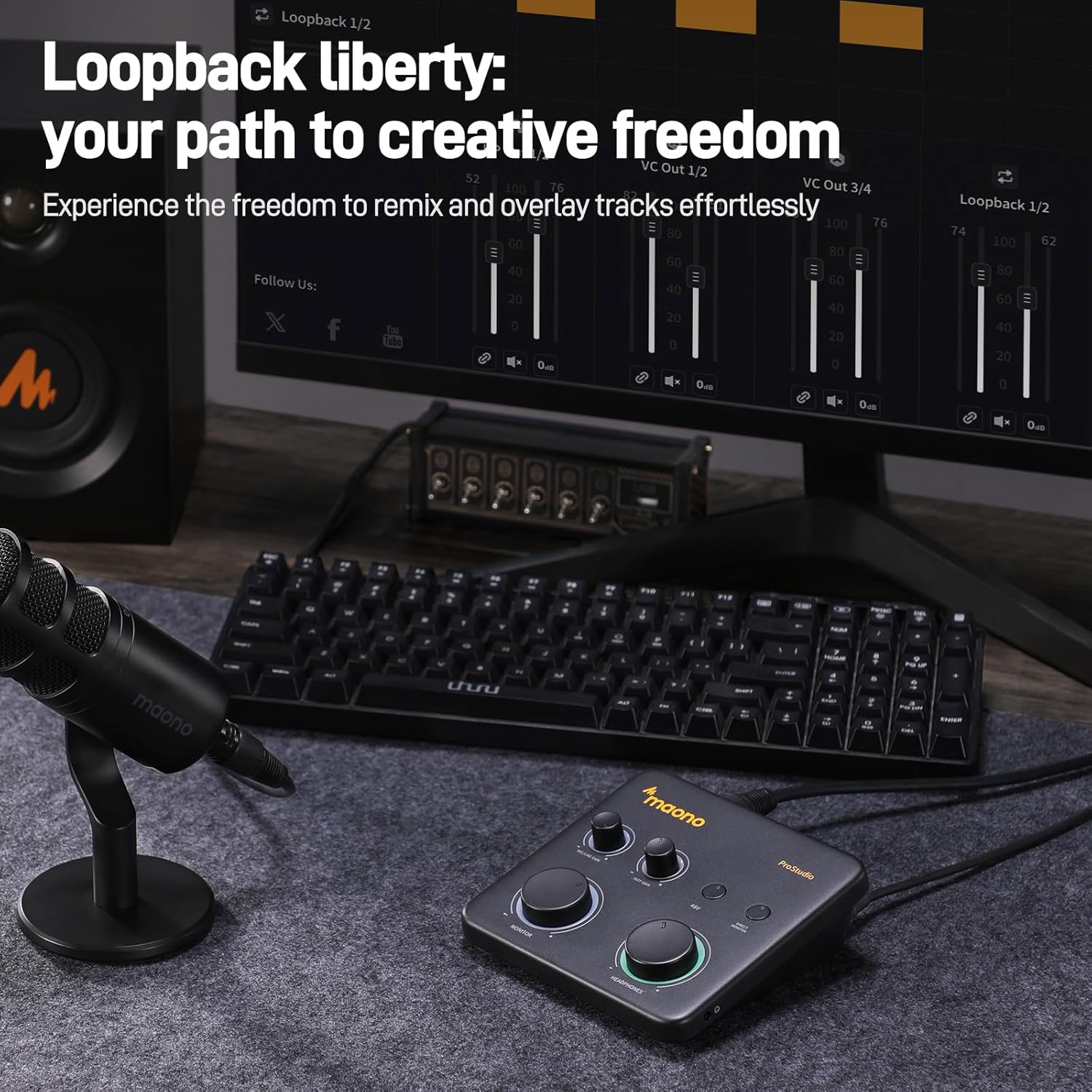 MAONO USB Audio Interface for PC and XLR/USB Dynamic Microphone: Interface with XLR Input 24-bit/192kHz Routing Software Loopback ASIO Driver for Recording Music, Guitar, Podcast, Streaming