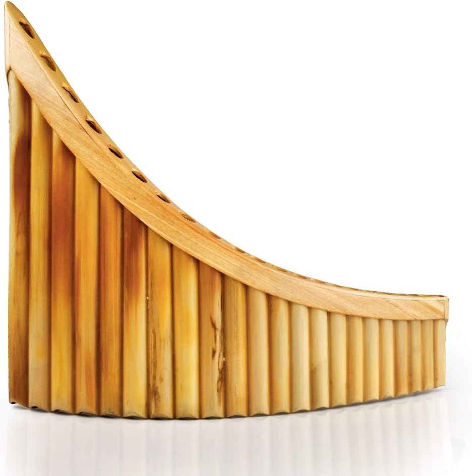 Upscale Romanian Folk Instrument Natural Reed Pan Flute Panpipes G Key Wind Pan flute Flauta Handmade (22 Pipes Left Hand, Wooden Tray)