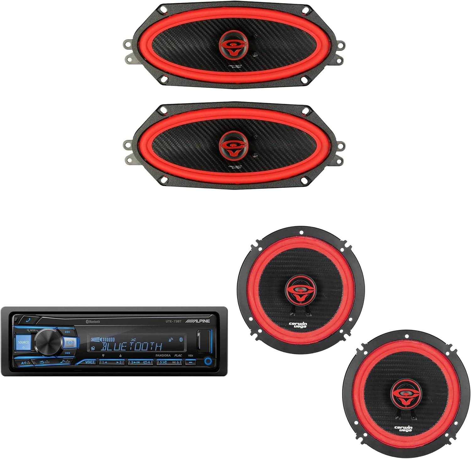 UTE-73BT Bluetooth Car Stereo Receiver (No CD) with Cerwin Vega V65 6.5