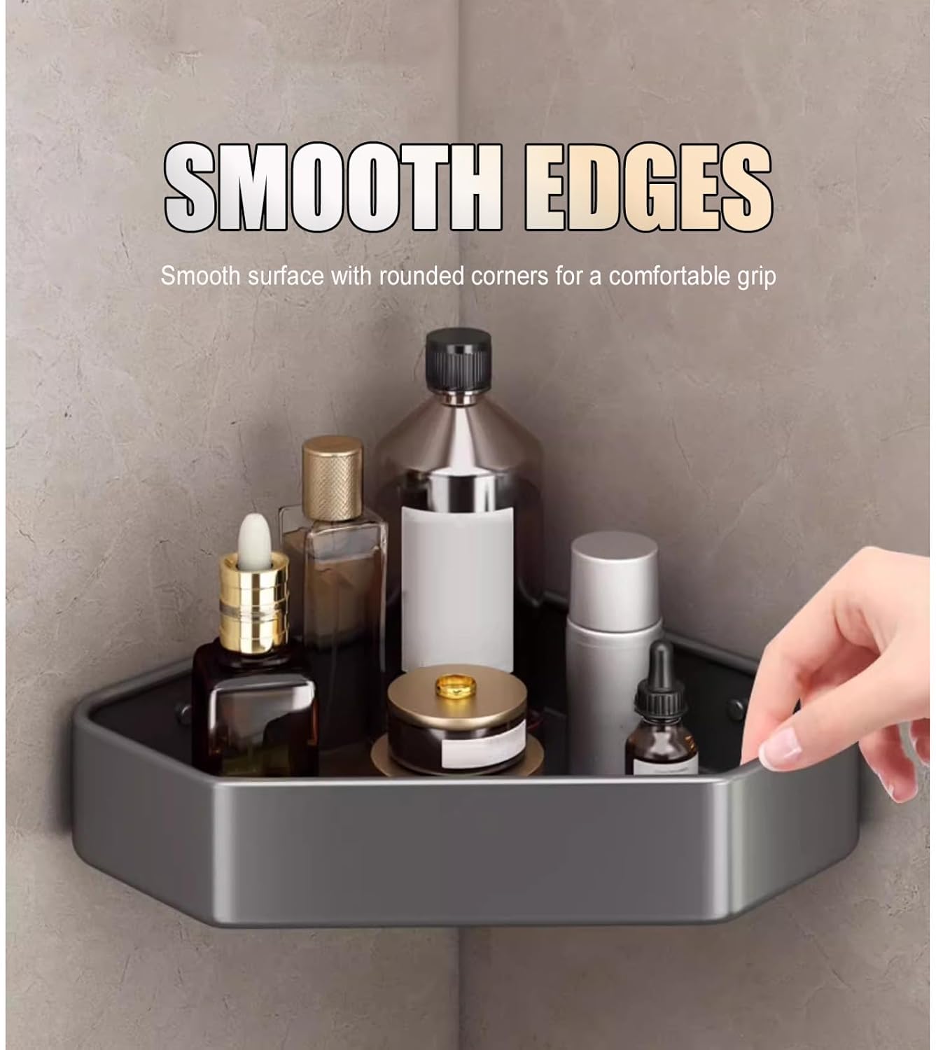 No Drilling Shower Caddy, Bathroom Corner Storage Shelves with Rod and Hooks, Triangular Basket, High Load Capacity(Triple layer)