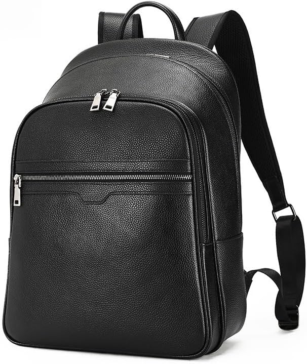Men's Genuine Leather Backpack Vintage Business Travel Computer Daypack Durable Work Bag Gift Box (Black)