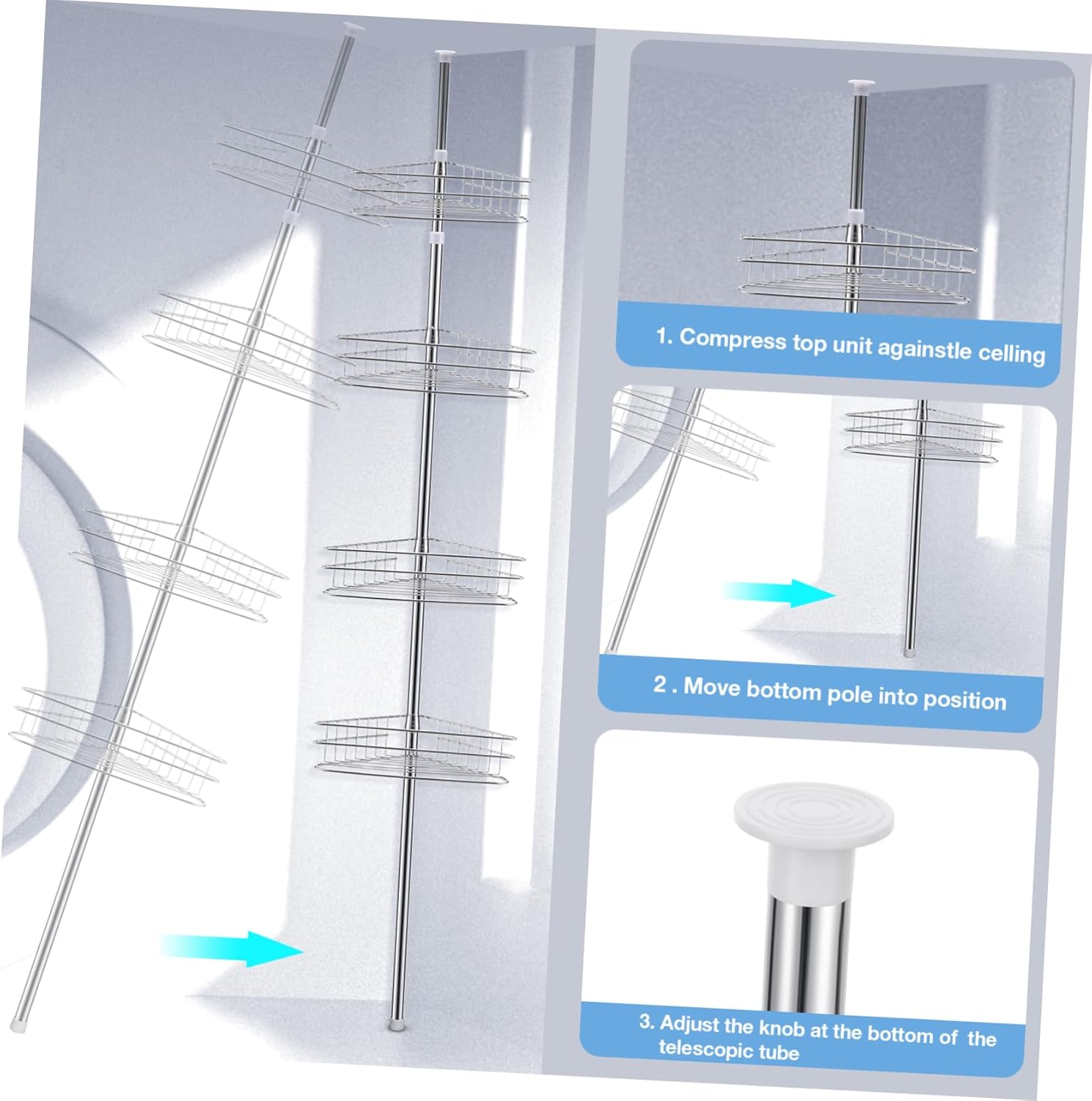 ABOOFAN 4-Tier Corner Shelf Rack Expandable Shower Storage Organizer for Bathroom Waterproof Design No Drill Required Space-Saving Toiletries Holder