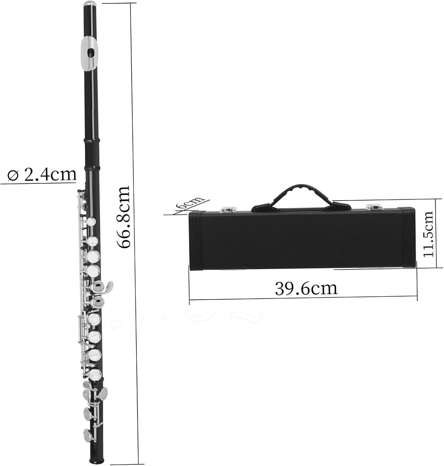 Flute, Cupronickel Nicke Plated 16 Holes C Key Woodwind Instrument with Cleaning Cloth Stick Gloves Mini Screwdriver Padded Case