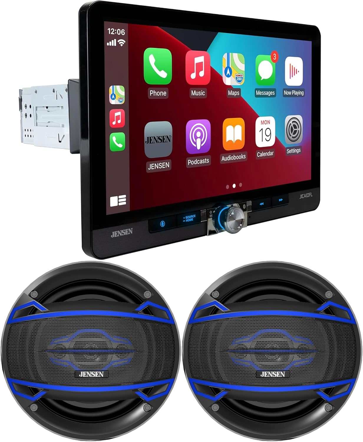 JENSEN J1CA10FL 10.1-inch Car Stereo & JS6504 4-Way 6.5 inch Car Speakers