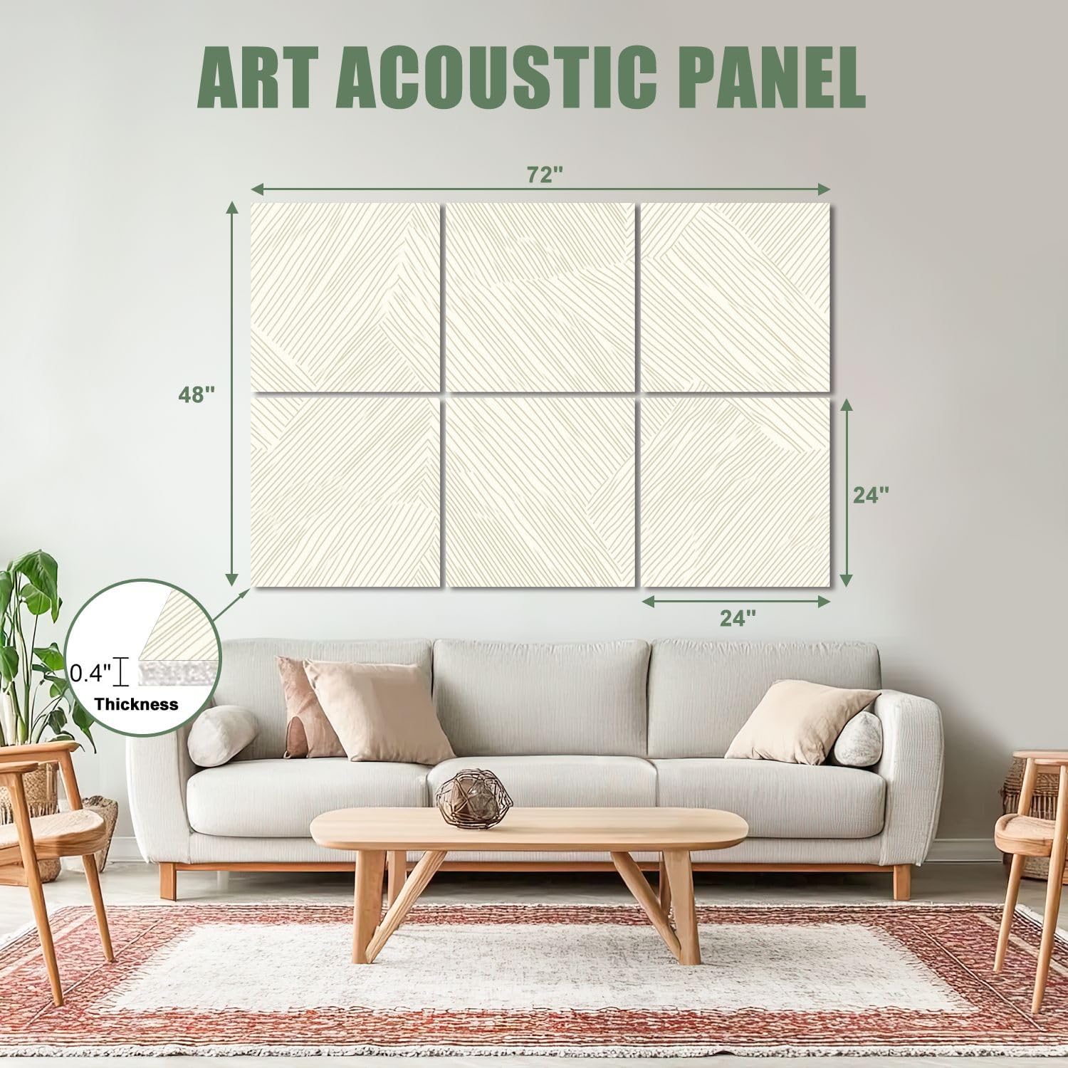 6 Pack Art Acoustic Panels Sound Absorbing Beige Modern Striped Boho White Gold Abstract Lines Geometric Shapes Decorative Soundproof Wall Panels Self Adhesive for Recording Studios Office 72