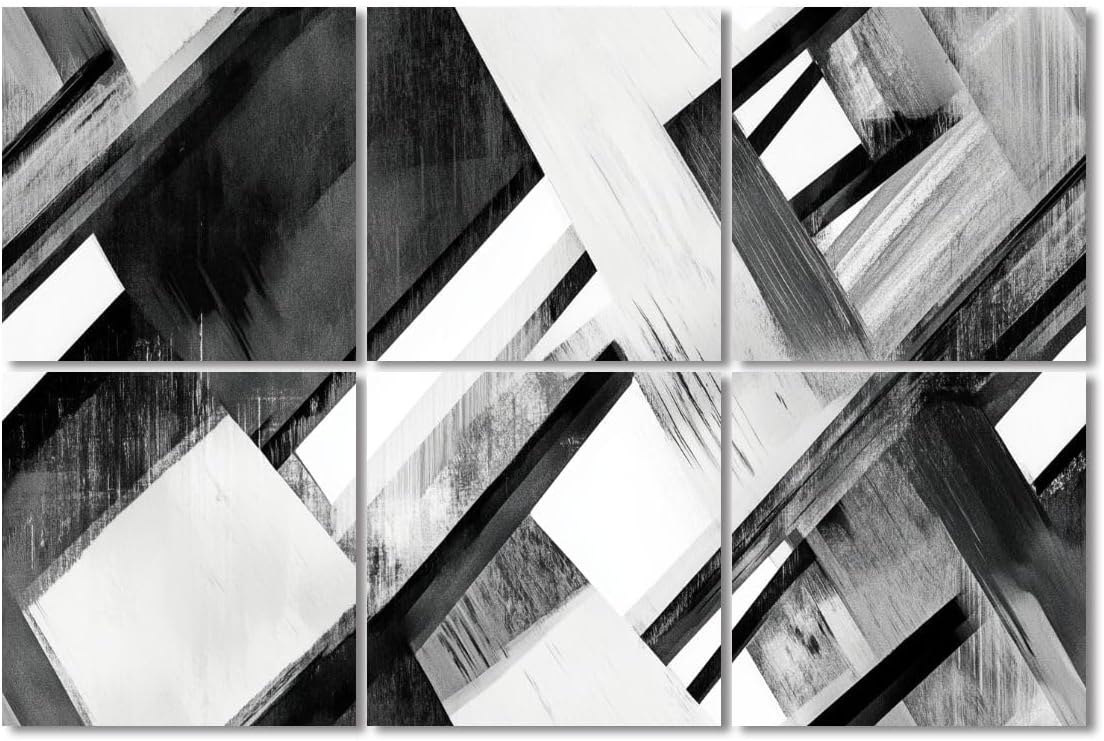6 Pack Art Acoustic Panels Sound Absorbing Modern Geometric Grey Overlapping Rectangles Black And White Tones Decorative Soundproof Wall Panels Self Adhesive for Recording Studios Office 72