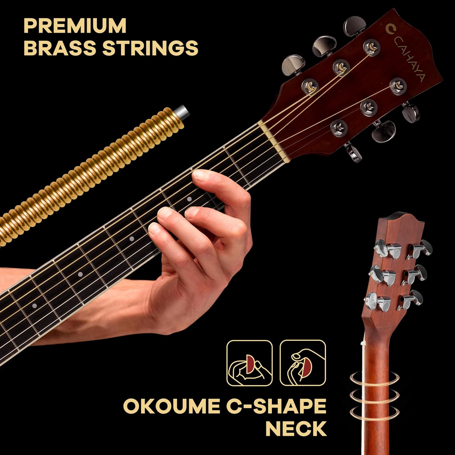 CAHAYA Acoustic Guitar Beginner Kit - 41in Adult All Wood Starter Set Includes with Thickened Gig Bag Capo Pickguard Strings Picks Strap for Kids Teenager Students Natural