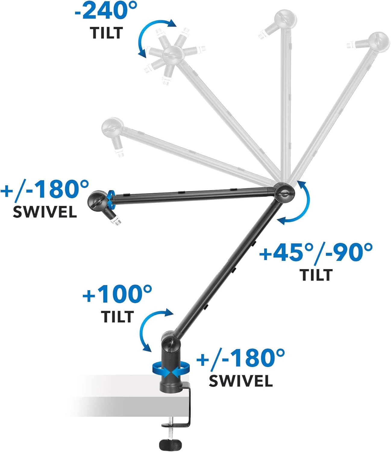 MOUNT-IT! Adjustable Microphone Boom Arm [3/8’’ to 5/8’’ Screw Adapter] Suspension Scissor Mic Stand, Desk Mount For Blue Snowball, Yeti, & Other Studio and Gaming Microphones (With Cable Management)