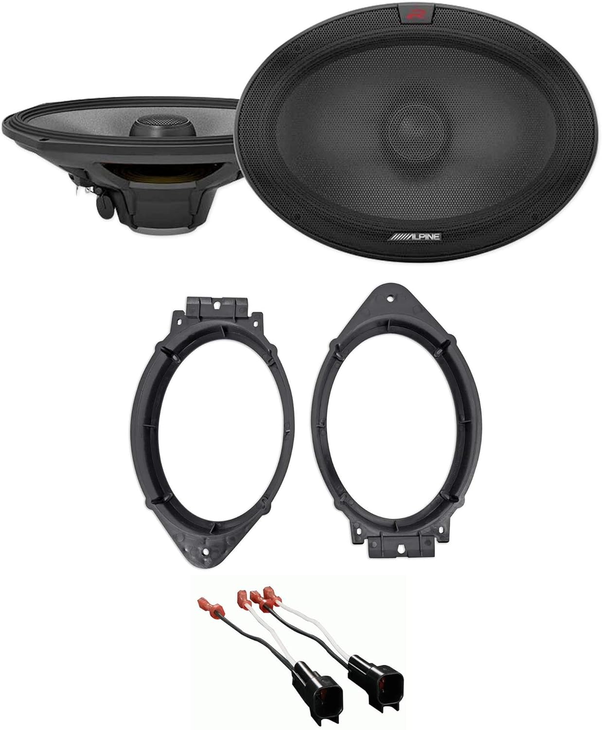 Alpine Pair R-S69.2 300 Watt 6x9 Car Audio Coaxial 2-Way Speakers Bundle with METRA 82-3004 6x9 Speaker Adapter Bracket Plate & Pair R-S69.2 300 Watt 6x9 Car 2-Way Speakers (3 Item)