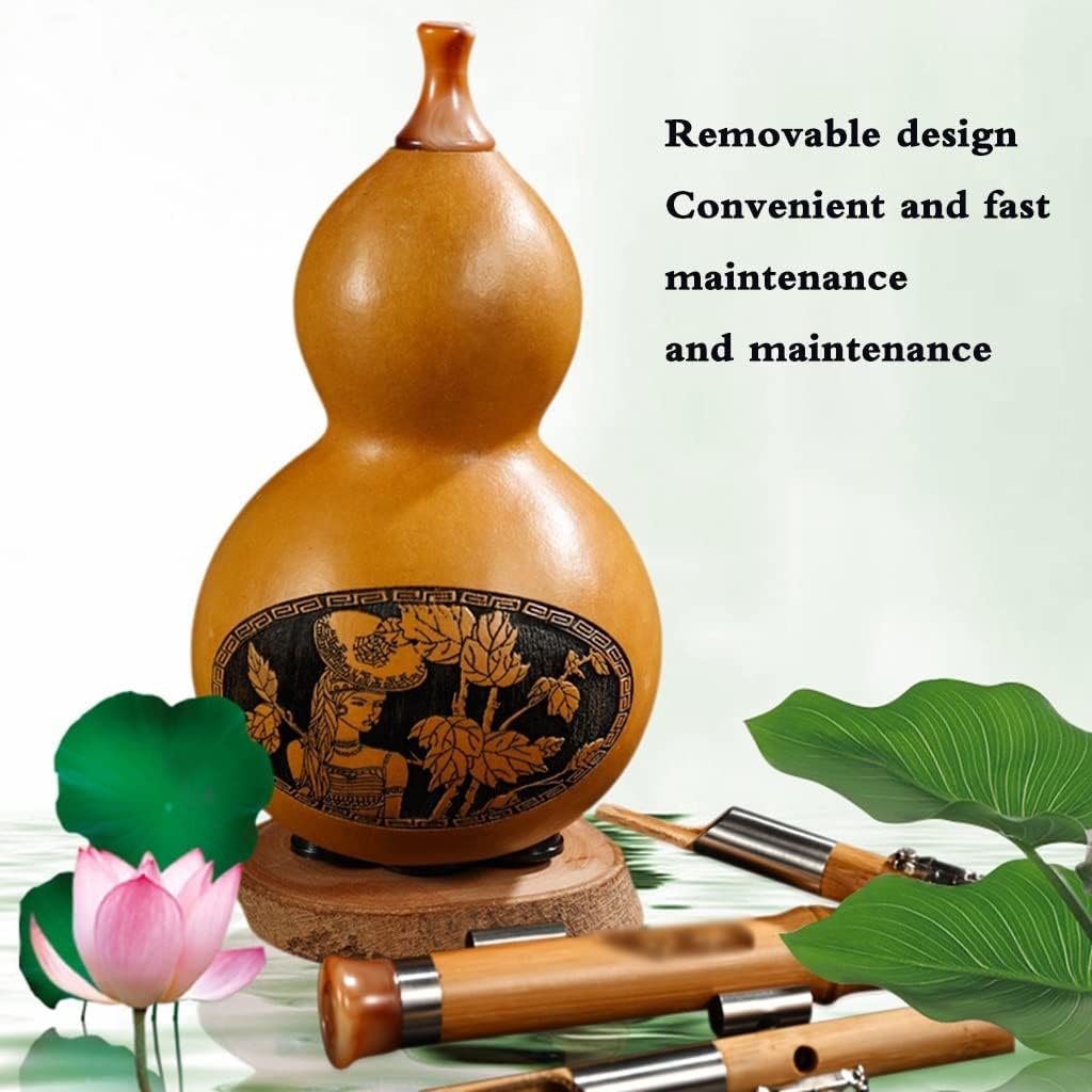 Woodwind Folk Musical Instrument Cucurbit Silk Bamboo Production C Down B Tone Performance Silk, for Elders, People Who Love Music (Brown B Flat)