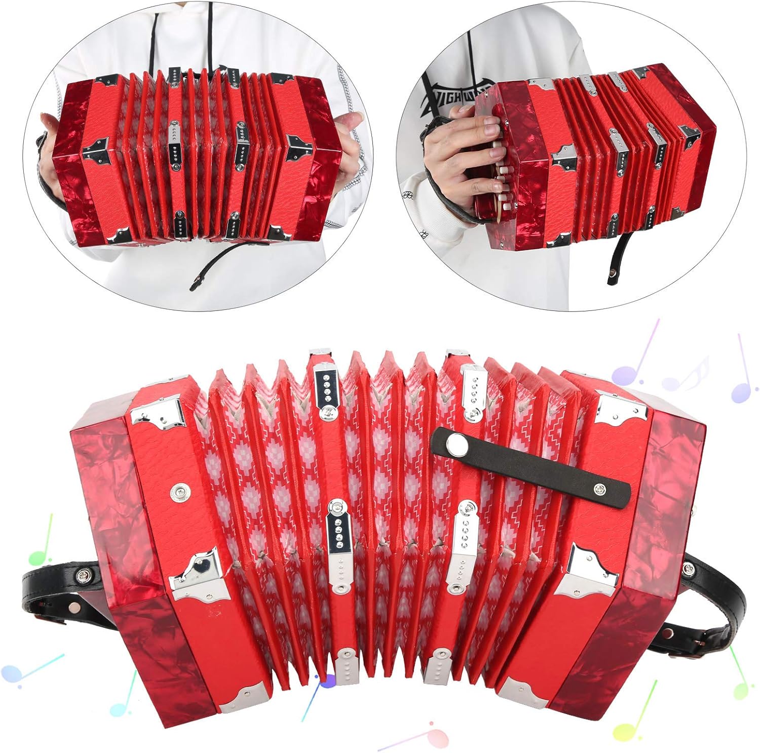 Professional Concertina Accordion Adjustable Hand Strap with Carrying Bag for Adults and Children Stylish Ergonomic and User Friendly and Unique Design 3 Colors Musical