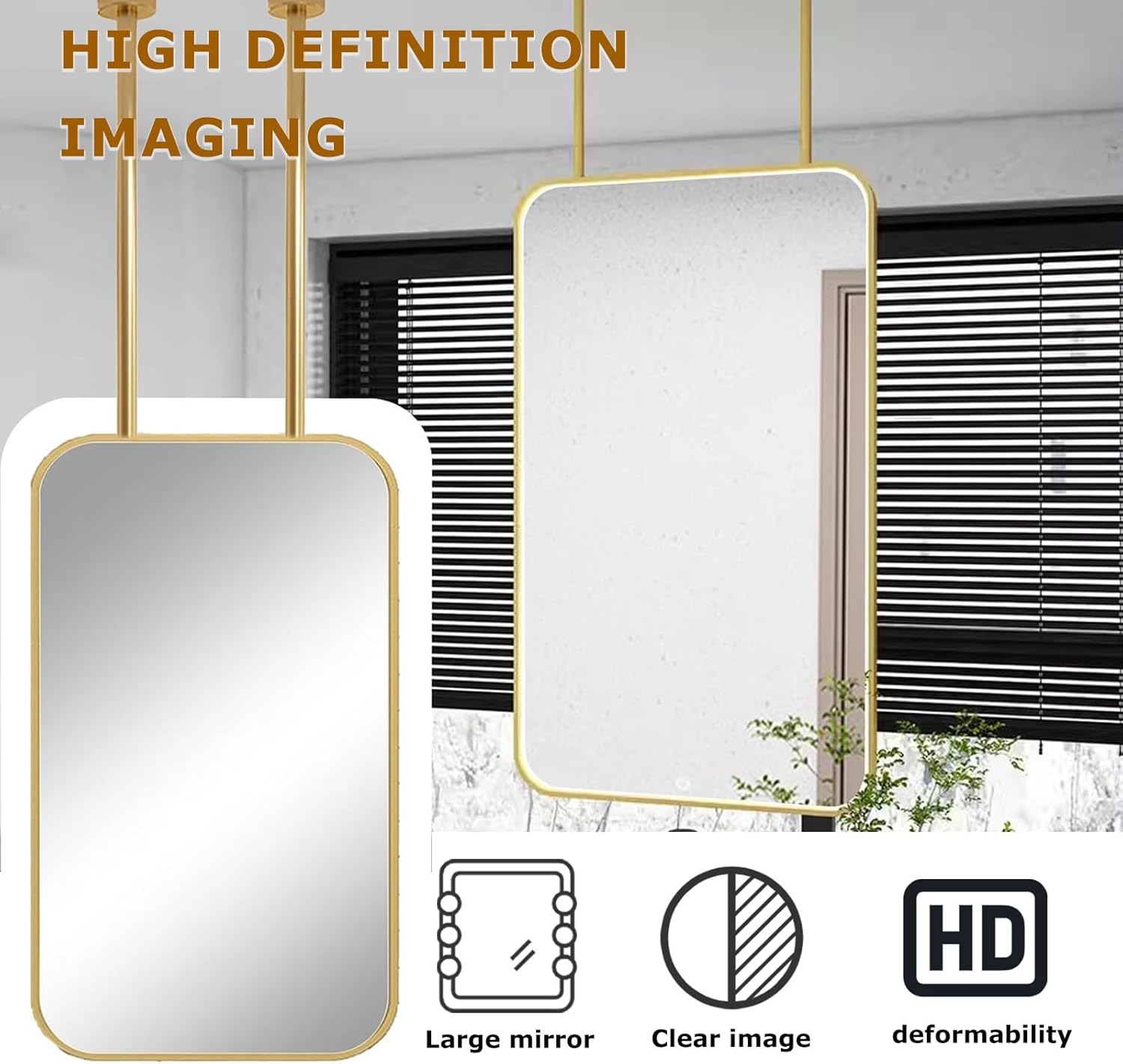 Ceiling Mounted Bathroom Mirror Hanging Bathroom Vanity Mount Mirrors Corner Mirror Wall Mount Pivot Metal Pole Ceiling Suspended Mirror Square Mirror For Ceiling Hanging Rod Bedroom Entryway Decor(A