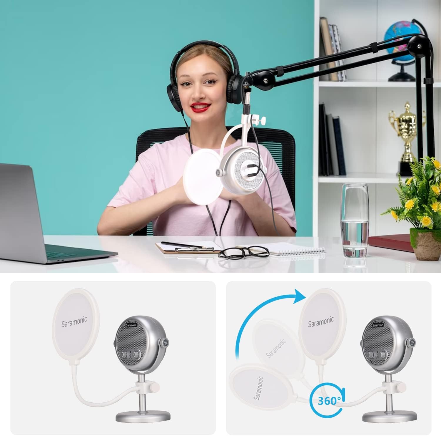 Saramonic XMIC Z4 USB Condenser Microphone with Pop Filter & Thread Adapter for PC, Mac, Gaming, Recording, Streaming, Podcasting, Studio Computer Mic with Noise Cancelling, 2 Pickup Patterns