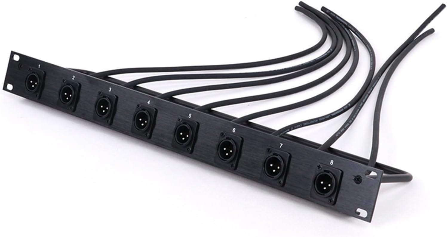 1pc Customized 8-Way 1U Cabinet XLR Audio Jumper Rack,8-Hole Panel Mount 3Pin XLR Male Socket+Audio Shi~lded Cable-Free Welding(2.9M)