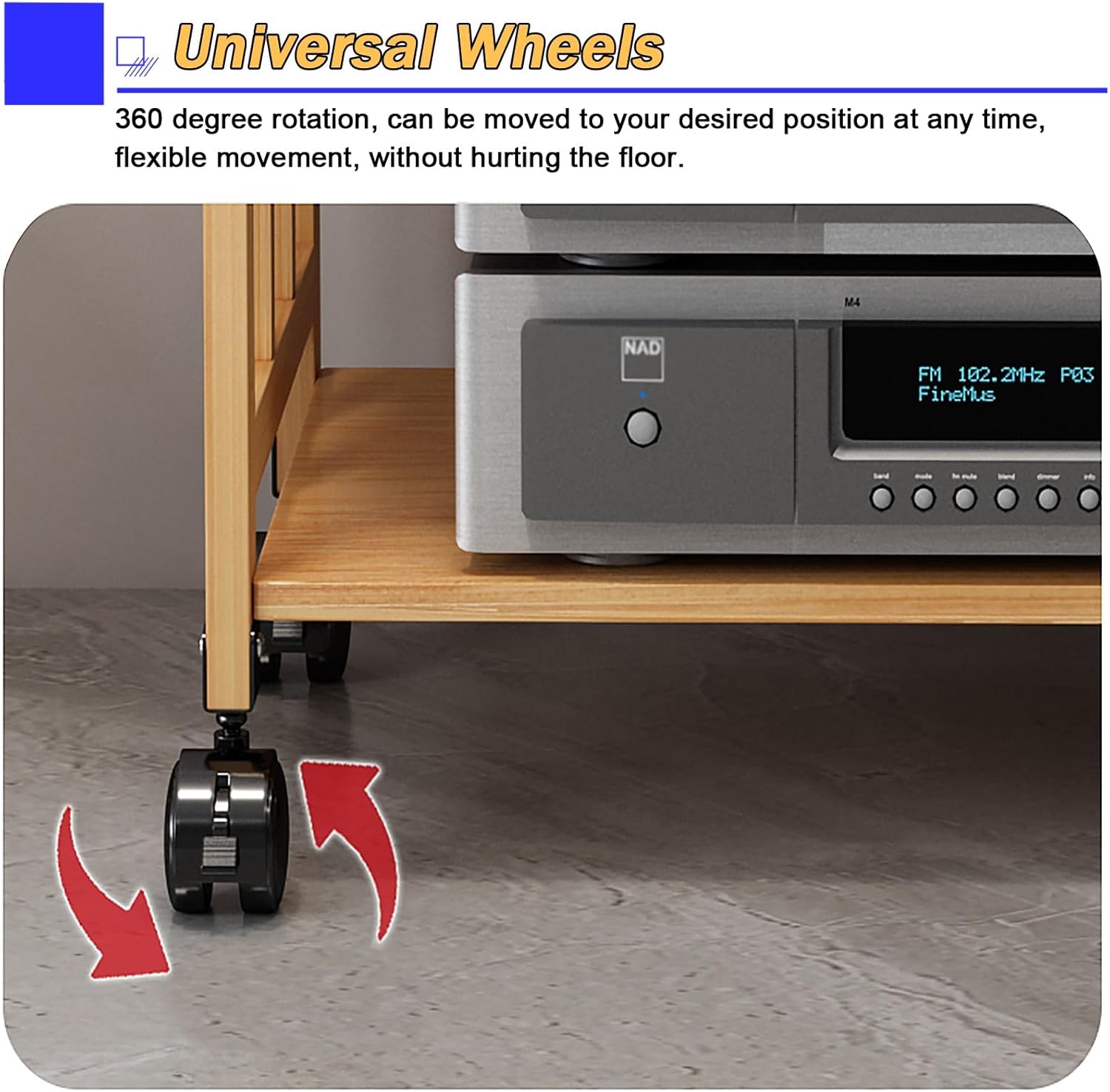 Home Stereo Racks and Stands on Wheels, Mobile Bamboo Audio Amplifier Media Cabinet 2 3 4 5 Layer Adjustable Height, Living Room/Bedroom/Farmhouse Standing Media Shelf,Brown L 55cm/H 3Tier