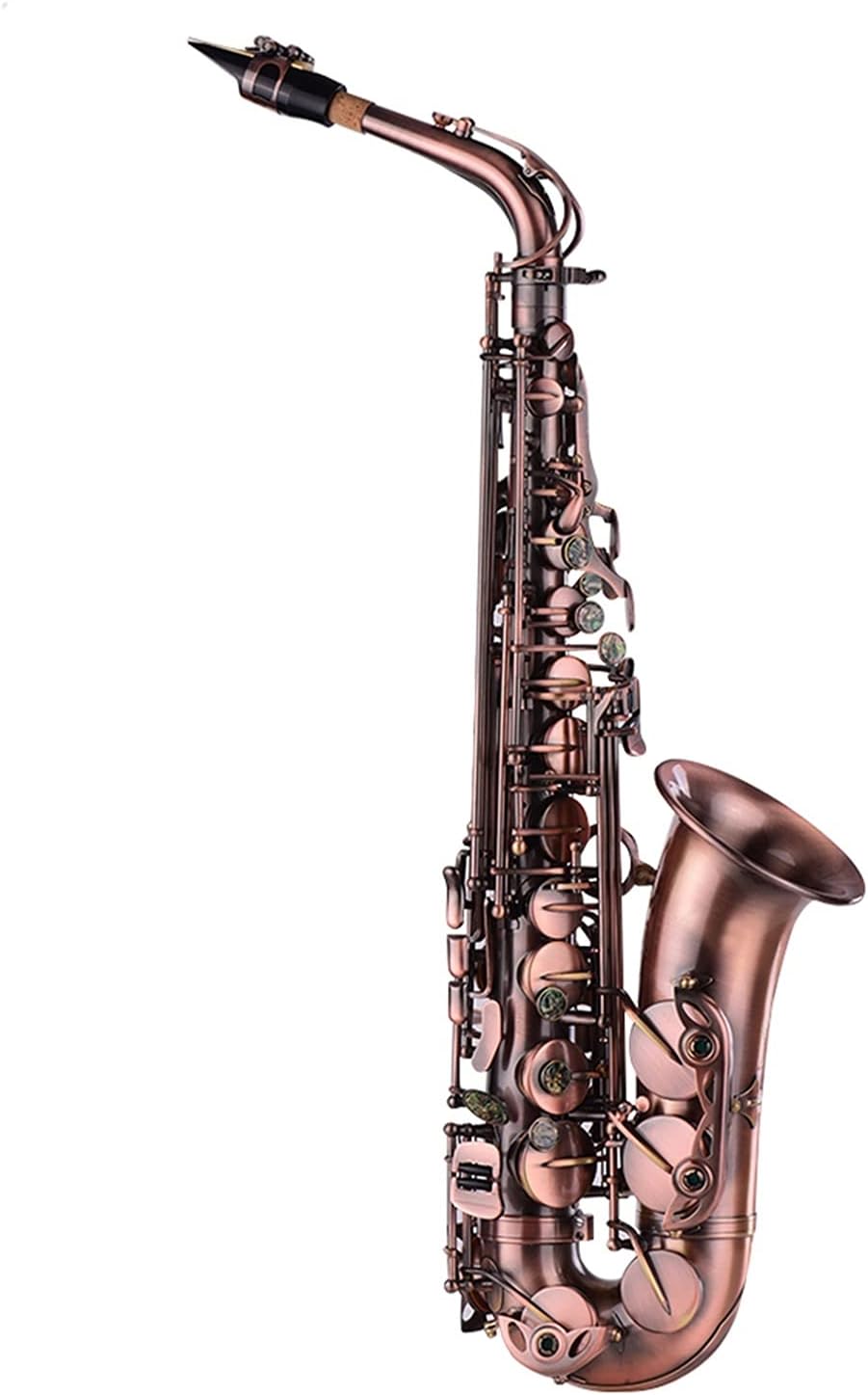 Professional Saxophone High Grade Red Bronze Bent EB Alto Saxophone E-Flat Sax Carved Pattern Woodwind Instrument with Carry Case Gloves Brass Sax Beginners Kit