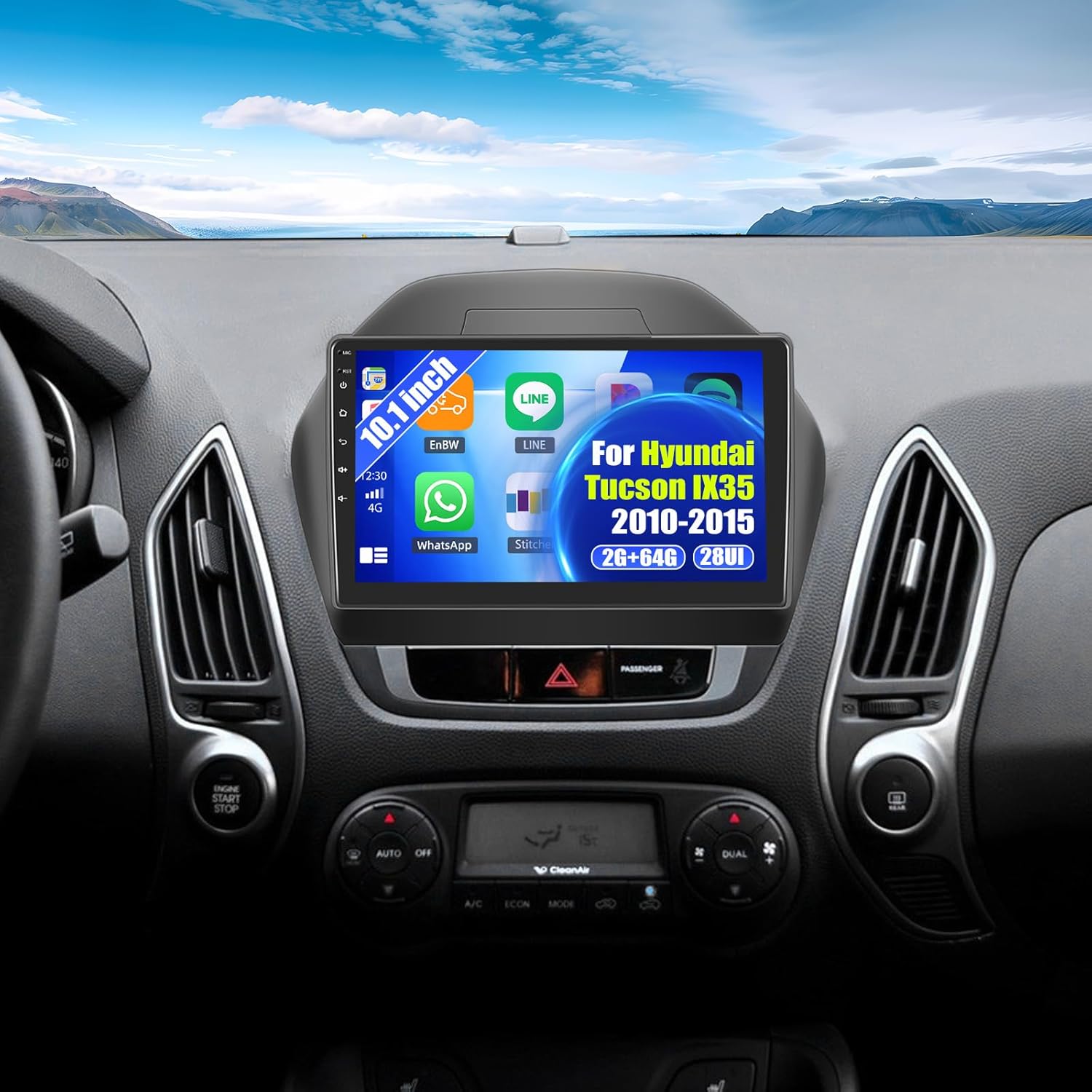 SIXWIN Android Car Stereo for Hyundai Tucson IX35 2010-2015 with Wireless CarPlay Android Auto Mirror Link 2G+64G 10.1 Inch Touchscreen Bluetooth GPS Navigation WiFi FM Backup Camera MIC