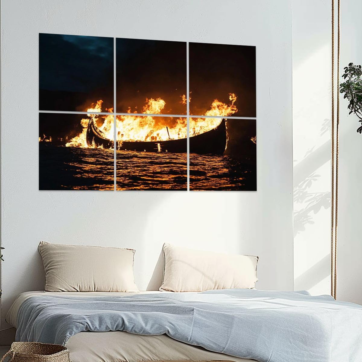 6 Pack Art Acoustic Panels Viking longship burning Soundproof Wall Panels, 48