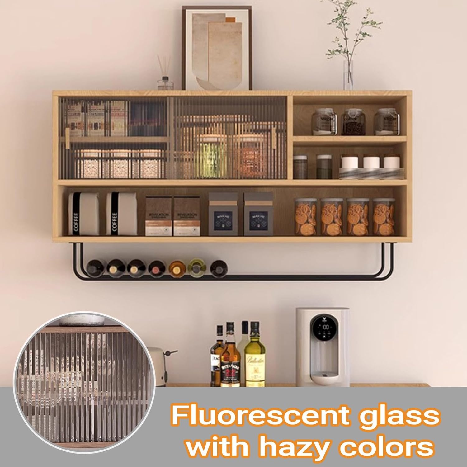 Solid Wood Wall-Mounted Storage Cabinet - Space-Saving Floating Cabinet for Kitchen, Balcony & Home Organization,Acrylic Doors Kitchen Storage Shelf(Natural wood color,100x50cm/39.4x19.7in)