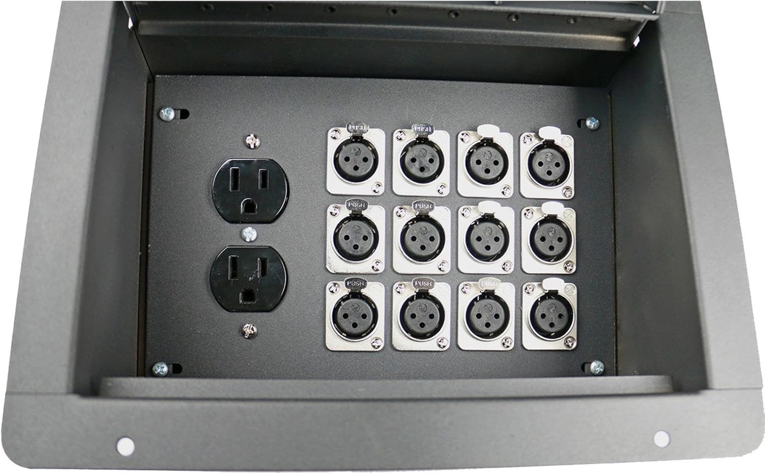 Pro Audio Stage Recessed Floor Box with 110v Electric and XLR Connections (12 XLR, Pre Wired)