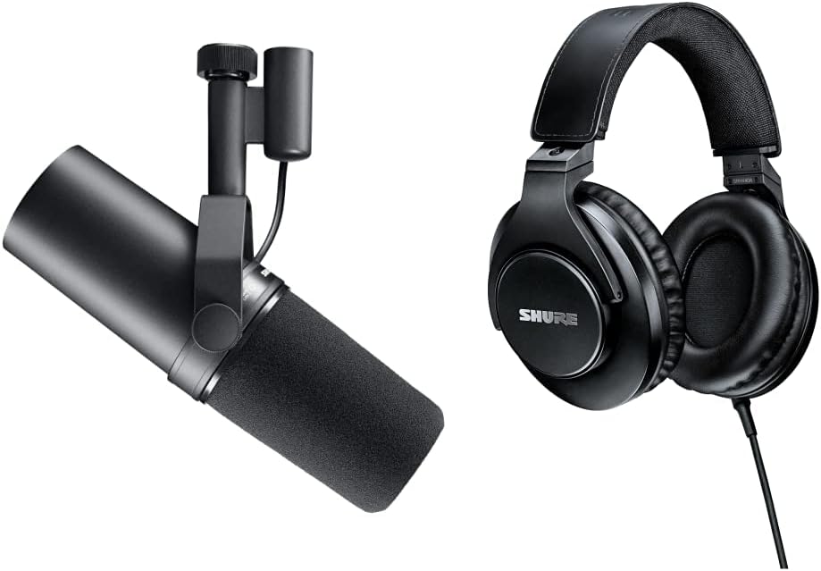 Shure SM7B Vocal Dynamic Microphone for Broadcast, Podcast & Recording, XLR Studio Mic, Detachable Windscreen - Black & Shure SRH440A Over, Adjustable & Collapsible Design - 2022 Version