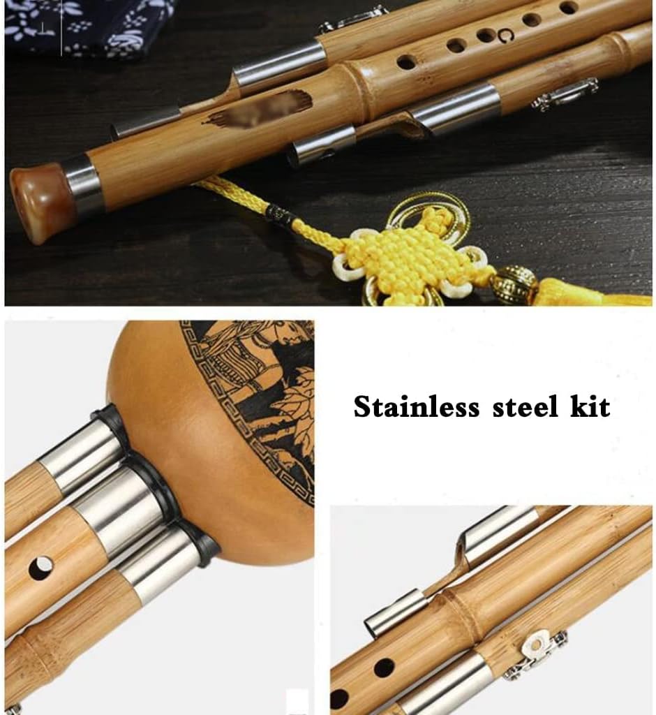 Woodwind Folk Musical Instrument Cucurbit Silk Bamboo Production C Down B Tone Performance Silk, for Elders, People Who Love Music (Brown B Flat)