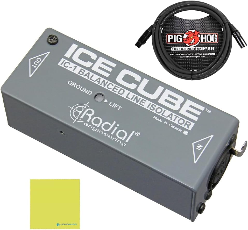 Liquid Audio Radial Engineering Icecube Balanced XLR Line Isolator Bundle w/Pig Hog PHM10 8mm Mic XLR Cable Polishing Cloth