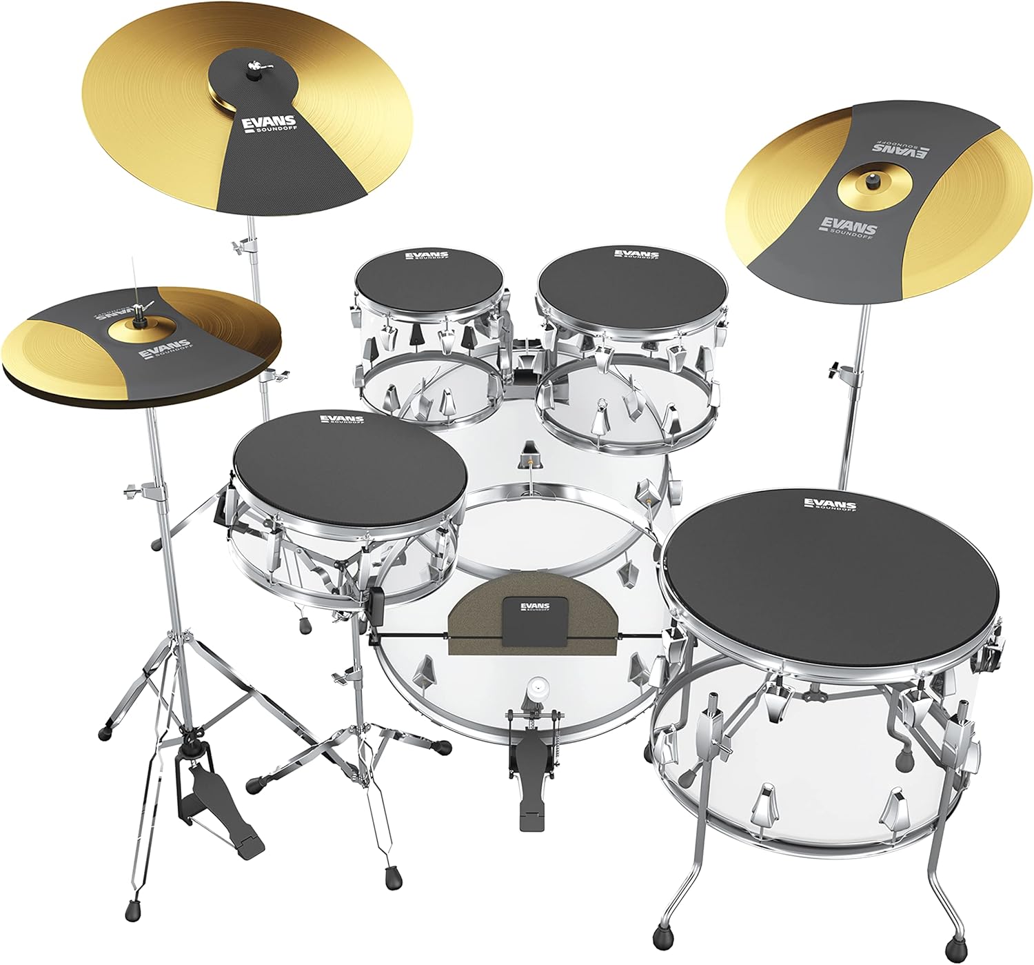 Evans Soundoff Drum Mute Pads - Full Box Pad Set - Mutes Pack - 3 Cymbals, 4 Tom/Snare, & 1 Bass - Great for Silencing Acoustic Kits to Practice - Standard - 8-Pack