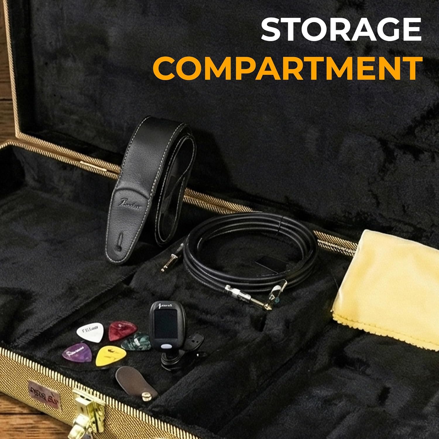 Gearlux Electric Guitar Hard Case for Fender Stratocaster/Telecaster and Standard-Size Guitars with Exterior Lock and Key, Interior Accessory Compartment, and Plush Interior Padding - Tweed