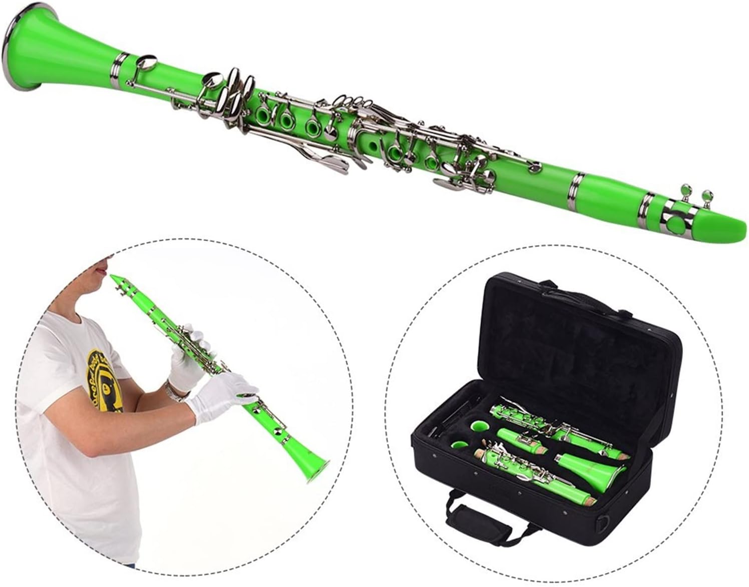 KESHUO Bb Flat 17-Key Clarinet with Carry Case Gloves Cloth Mini Screwdriver Reed Case 10pcs Reeds Woodwind Instrument Flute Student Standard Clarinet Set (Color : Black)