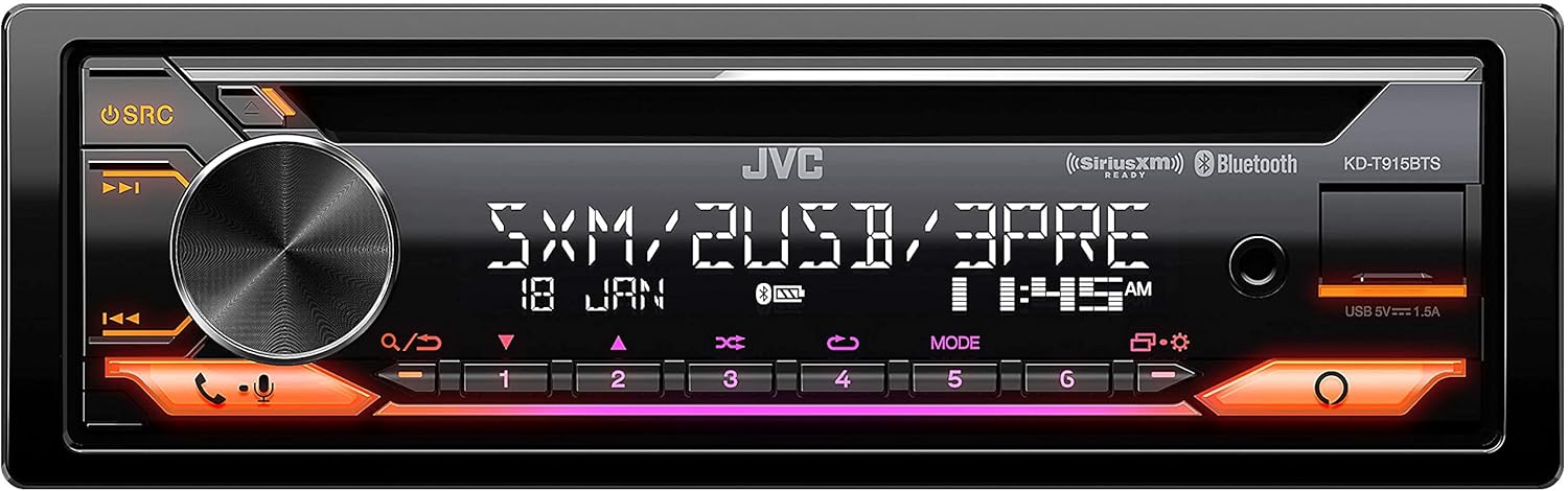 JVC KD- T915BTS Bluetooth Car Stereo Receiver with USB Port - 2-Line LCD Display AM/FM Radio – CD and MP3 Player Amazon Alexa Compatible – Single DIN - 13-Band EQ (Black) (Renewed)