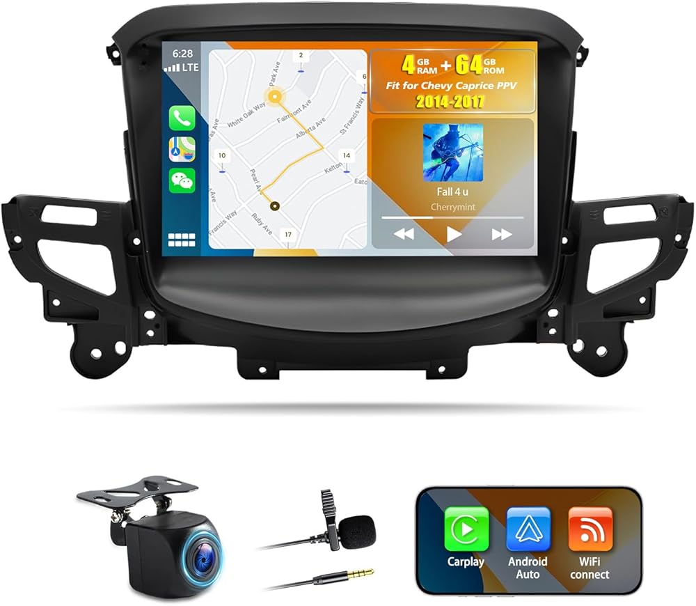 4+64G Android 14 Car Stereo Compatible with Chevy Caprice PPV 2014-2017 Radio Upgrade 9inch Touch Screen with Wireless Carplay Android Auto AHD Backup Camera Mirror Link GPS SWC WiFi FM