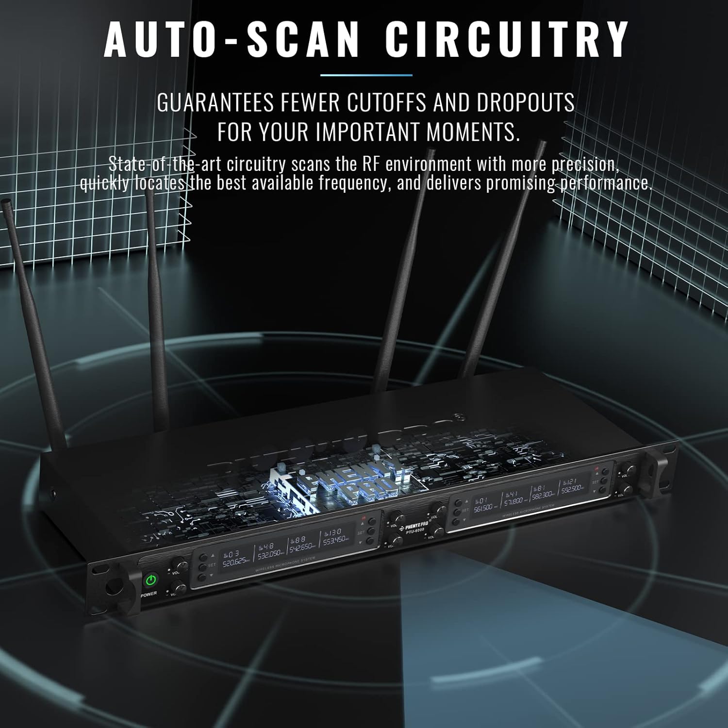 Phenyx Pro Auto Scan Eight-Channelv Wireless Microphone System PTU-6000A Bundle with Dual Wireless Microphone System PTU-71-2B