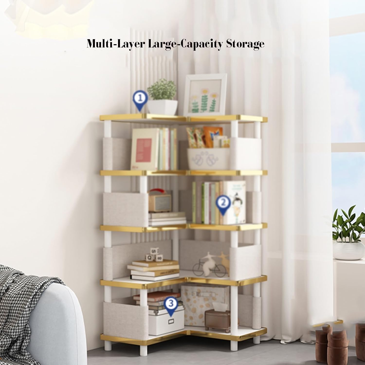 Corner Bookshelf,4-6 Floors Shelf Bookcase,Large Corner Cupboard,The Structure is Solid,No Shaking,Large Storage,Can Store More Books(18.50x18.50x35.23in) ()