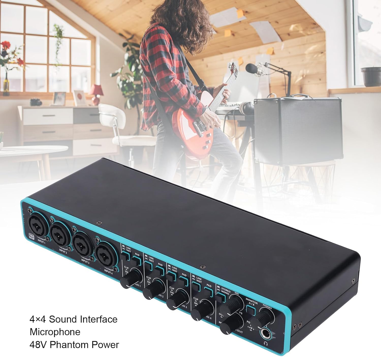 4 in 4 Out External Sound Card Professional Music Computer Recording Sound Interface High Fidelity for Musicians and Podcasters