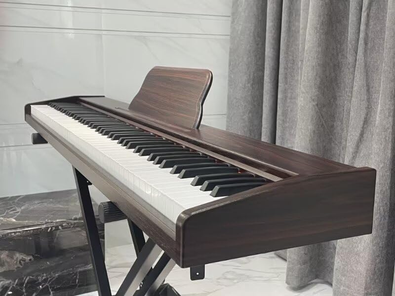 LANDTOM Walnut color DDP-80 Digital Piano Keyboard 88 Keys Weighted, Hammer Action II, Home Electric Piano Full Size with Stand, Triple Pedal, MIDI Connecting and Headphone Interface (B)