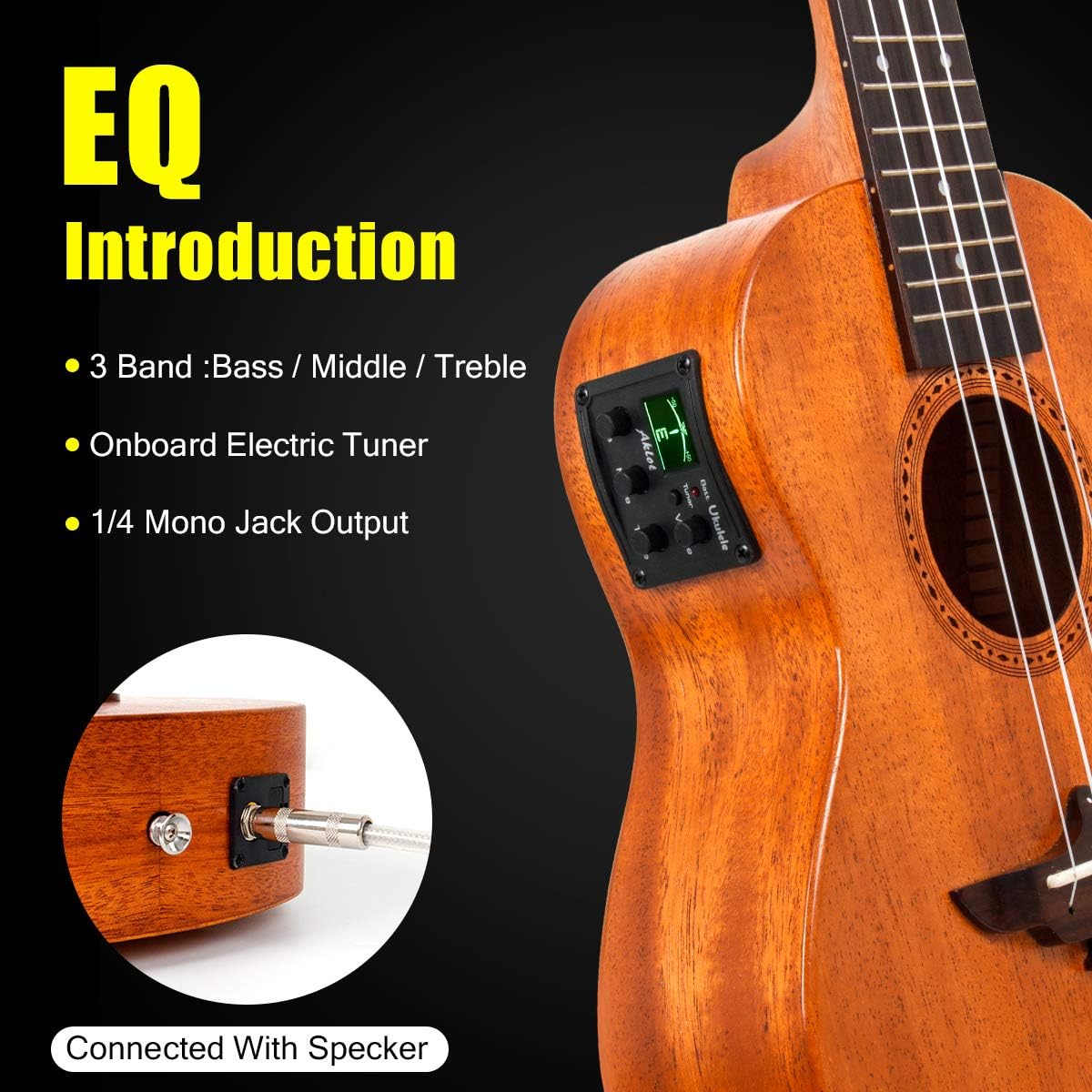 Electric Ukulele, AKLOT Tenor Electric Ukelele 26 Inch Uke with Equalizer Solid Mahogany for Professional Player with Beginner Kit (Gig Bag, Picks, Strap, String, Cleaning Cloth, Starter Manual)