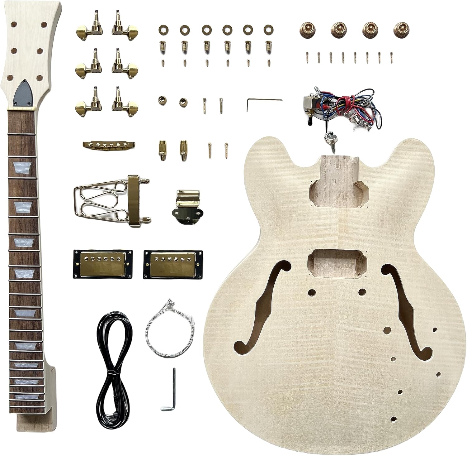DBL DIY Electric Guitar Kit,Semi-Hollow Body Electric Guitar,with Paulownia Wood Core and Maple Plywood,6 Strings,Build Your Own Guitar
