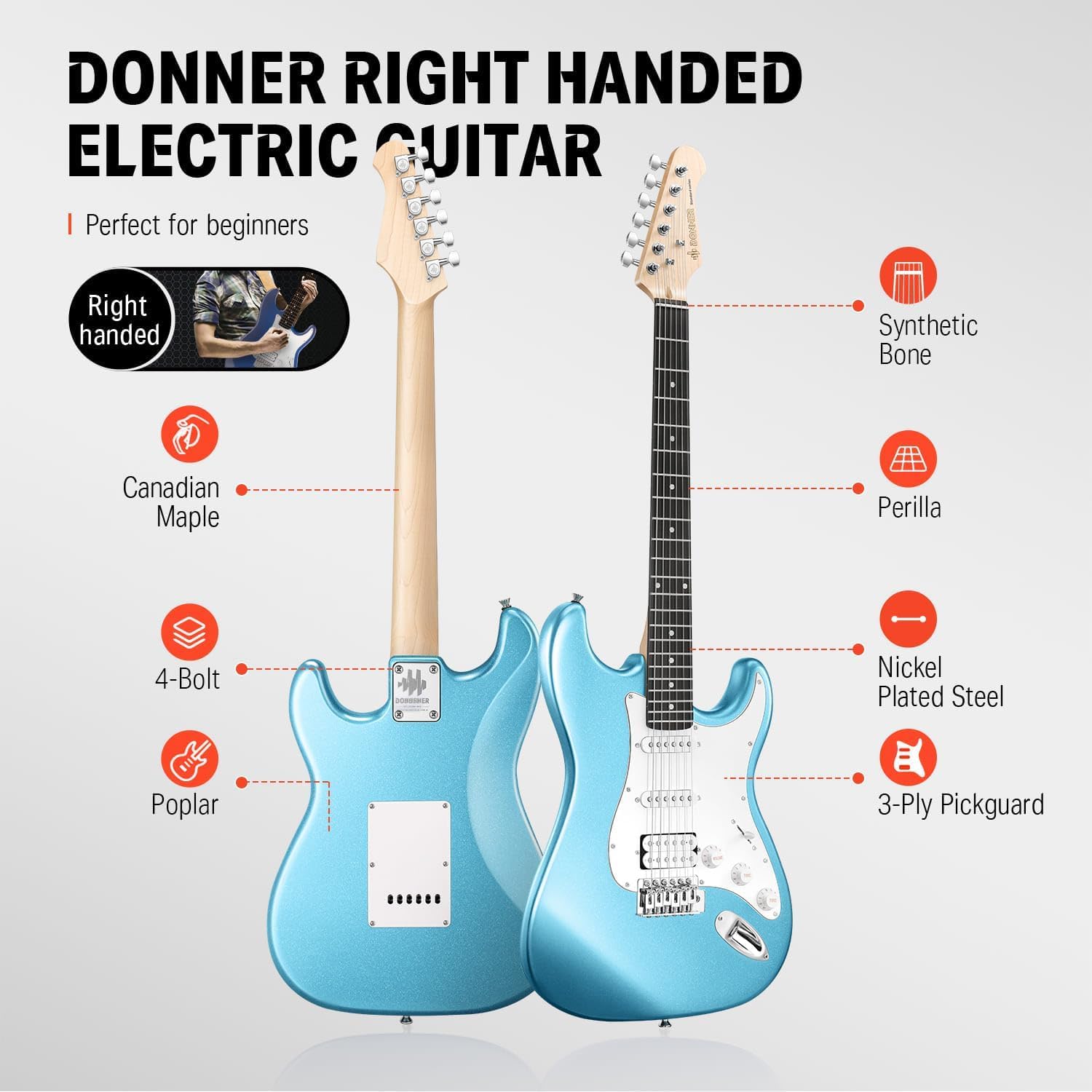 Donner DST-100T 39 Inch Electric Guitar Beginner Kit-Guitar Headphone Amp