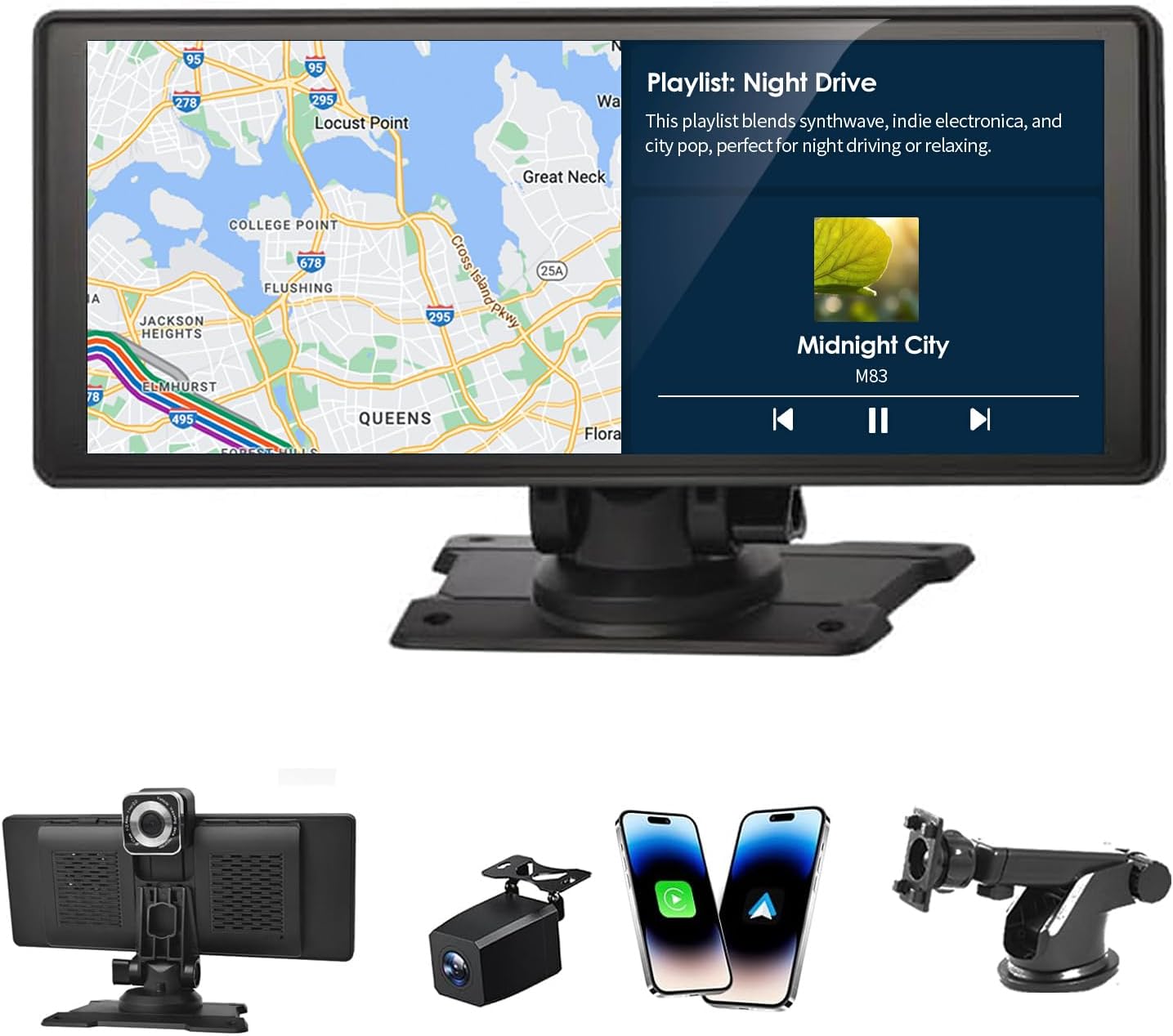 BY-J 10.26'' Wireless Carplay Screen for Car with 4K Dash Cam & 1080P Backup Camera, Portable Car Audio Receivers with Carplay & Android Auto, GPS Navigation, Airplay, Mirror Link