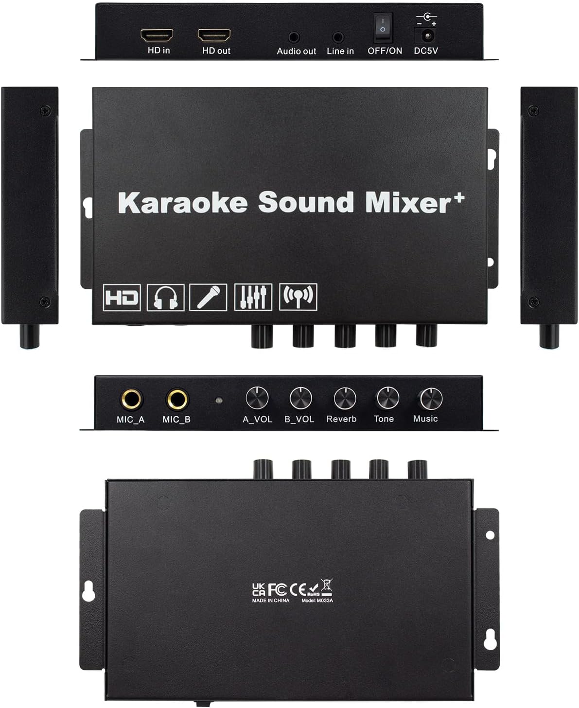 Sound Town Karaoke Mixer System with Digital Audio 3.5mm/HDMI input output for Smart TV, Media Box, PC Soundbar, Speaker, Amplifier,With adjusting the rever music/tone buttom