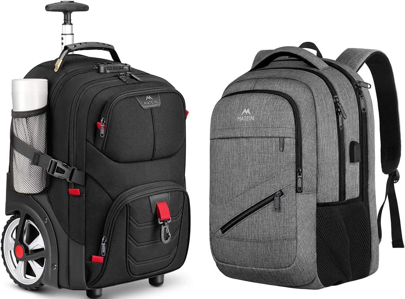 MATEIN Travel Laptop Backpack, 17 Inch Work Carry on Backpack, Rolling Bag with Wheels, Extra Large Laptop Roller Bag for Adults with Anti Theft Lock & USB Charging Port
