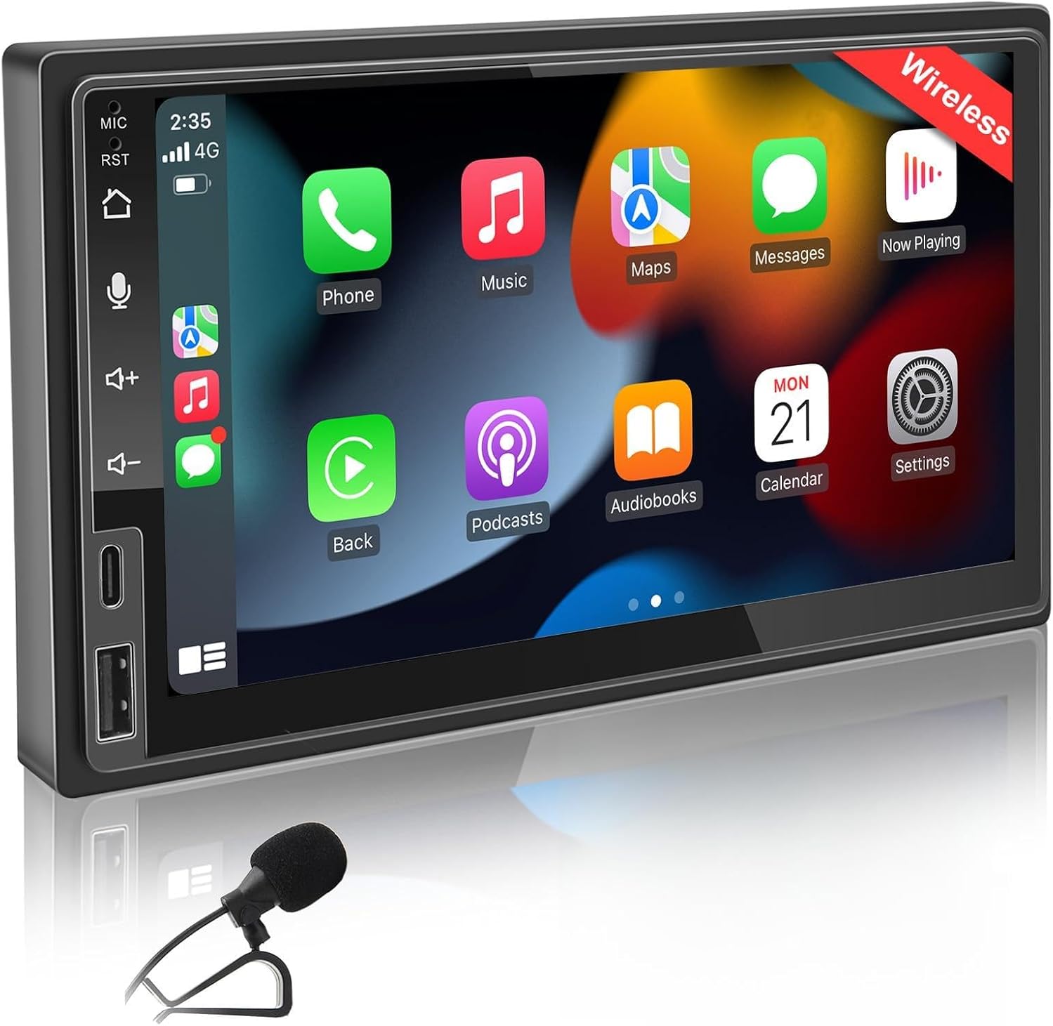 7 Inch Double Din Car Stereo with Wireless CarPlay & Wireless Android Auto, Touchscreen Car Radio with Bluetooth, USB/SWC/AUX/FM