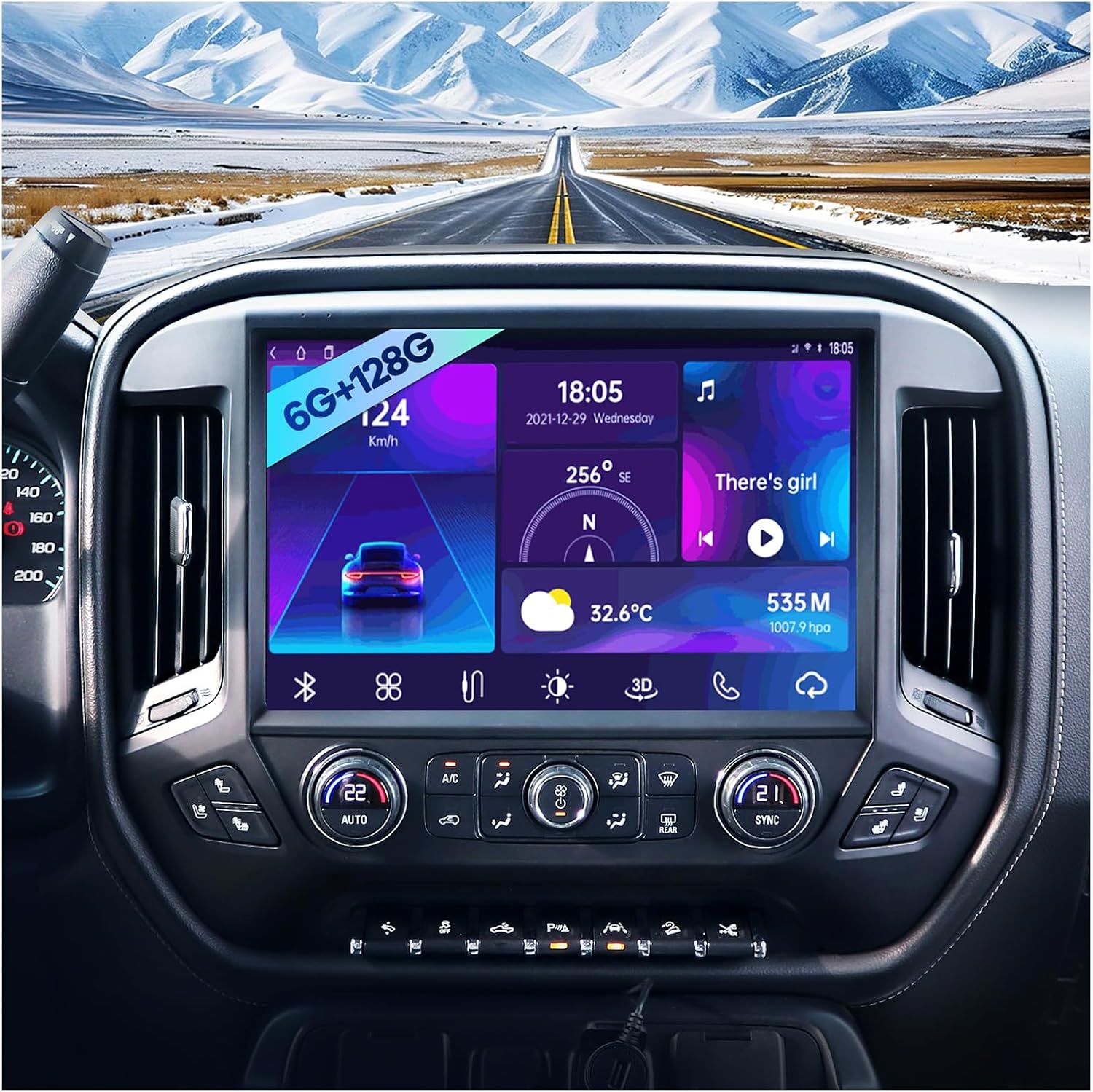 13.1 Inch 6+128GB 8 Core Car Radio for Chevy Silverado GMC Sierra 2014-2018 Upgrade 2K Touch Screen Stereo Replacement Android Head Unit Carplay Android Auto GPS SWC 1080P Backup Camera