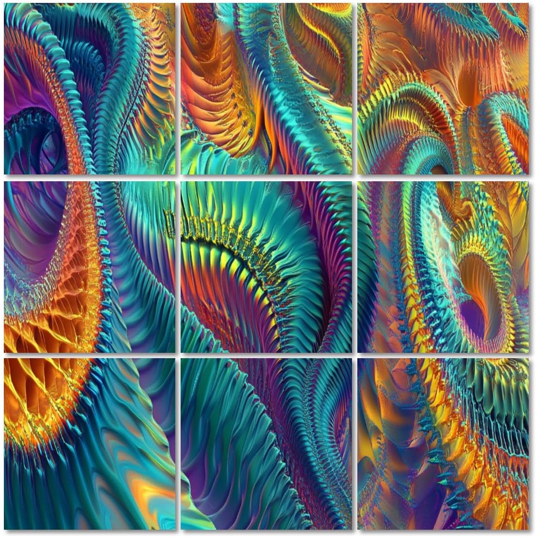 Art Acoustic Panels Self Adhesive Biomechanical Art Neon Colors Textures 9 Packs Decorative Soundproof Wall Panels Large Sound Absorbing Panels for Home Office 60