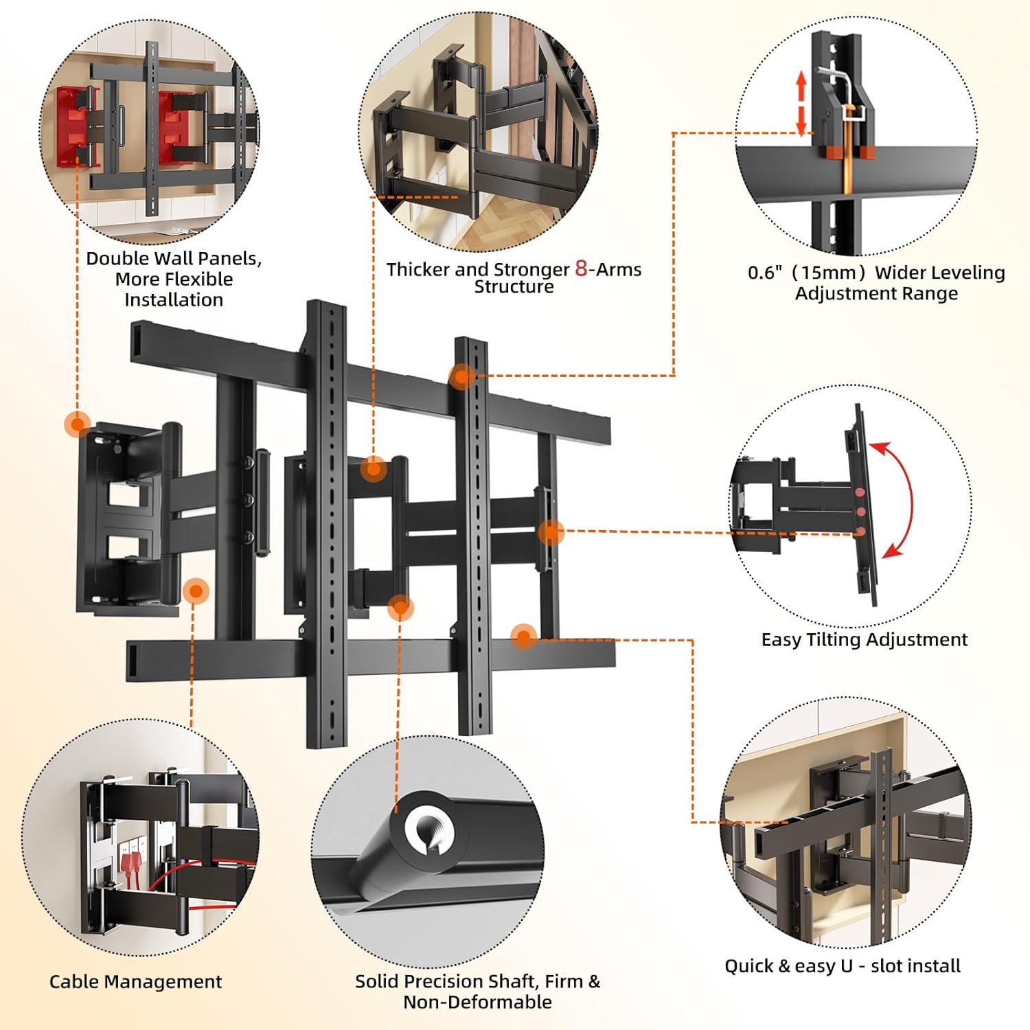 TV Wall Mount for 140 130 120 110 105 100 98 90 86 85 inch TVs, Full Motion Corner TV Bracket for 55-150 inch LCD/LED/OLED Screen Hold up to 386 lbs, Max VESA 1050x600mm,Black,DY1062