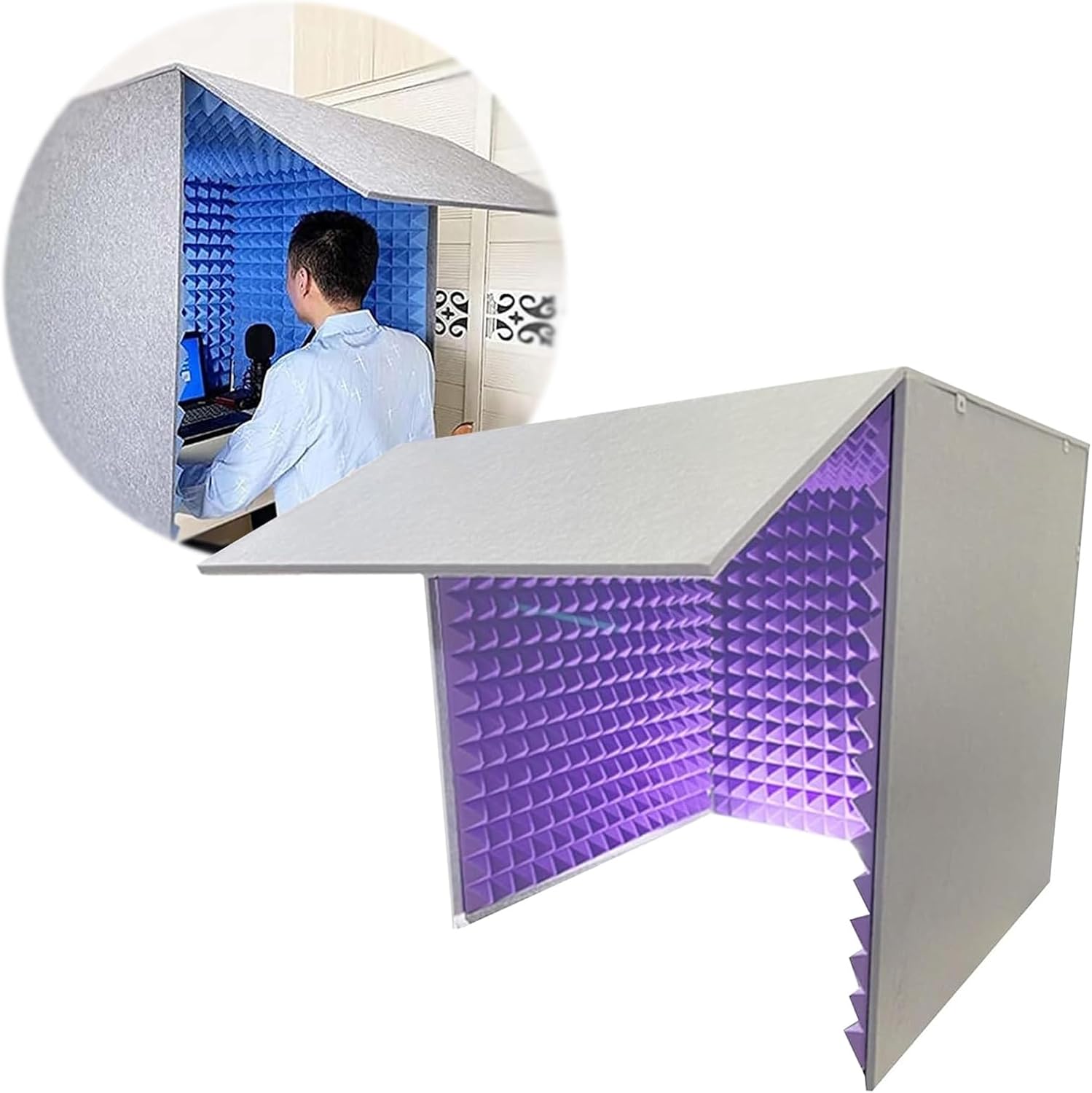 Portable Recording Studio, Desktop Soundproof Enclosure, Microphone Isolation Booth, Noise Reduction, Recording Studio Equipment (Purple)