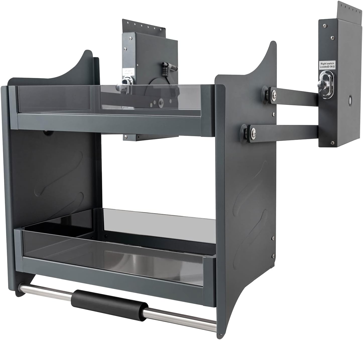 Pull Down Shelf, 24 Inch Upper Kitchen Wall Cabinet Storage Organizer, 2-Tier, Pneumatic Assist, Adjustable Storage Rack, Hydraulic Pull Down Basket, for Kitchen, Pantry, Cabinet