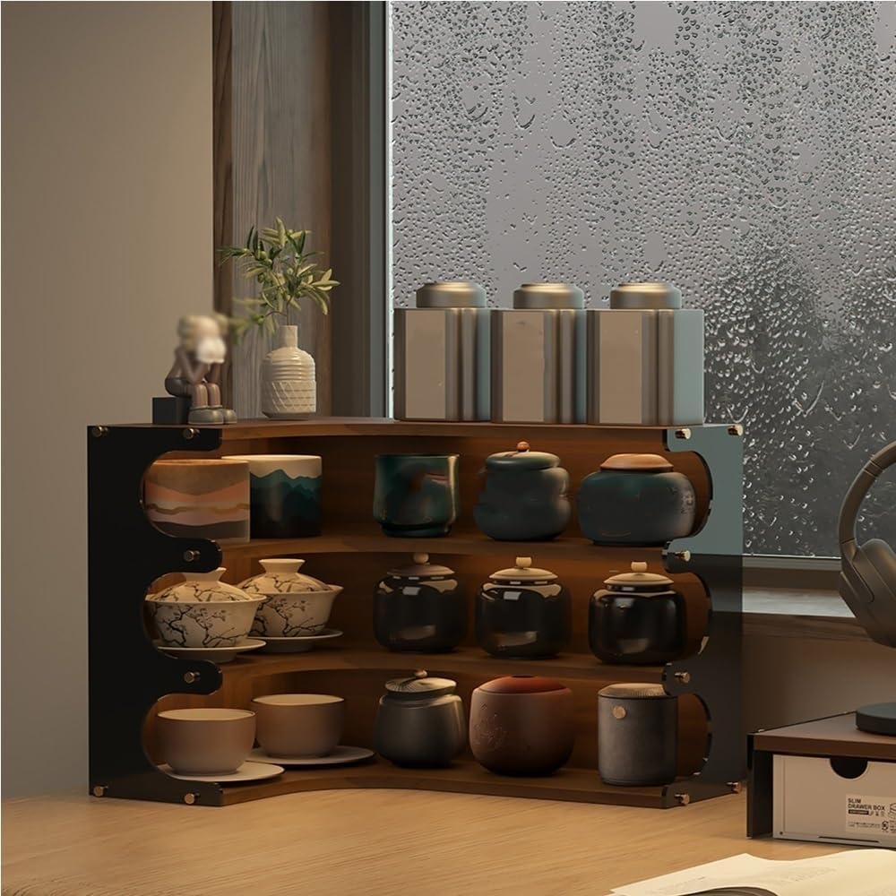 3 Tier Corner Storage Rack, Coffee Cup Holder Wall Mounted, Wall Mount Cup Holder Display Stand for Kitchen and Tea Bar(Black)