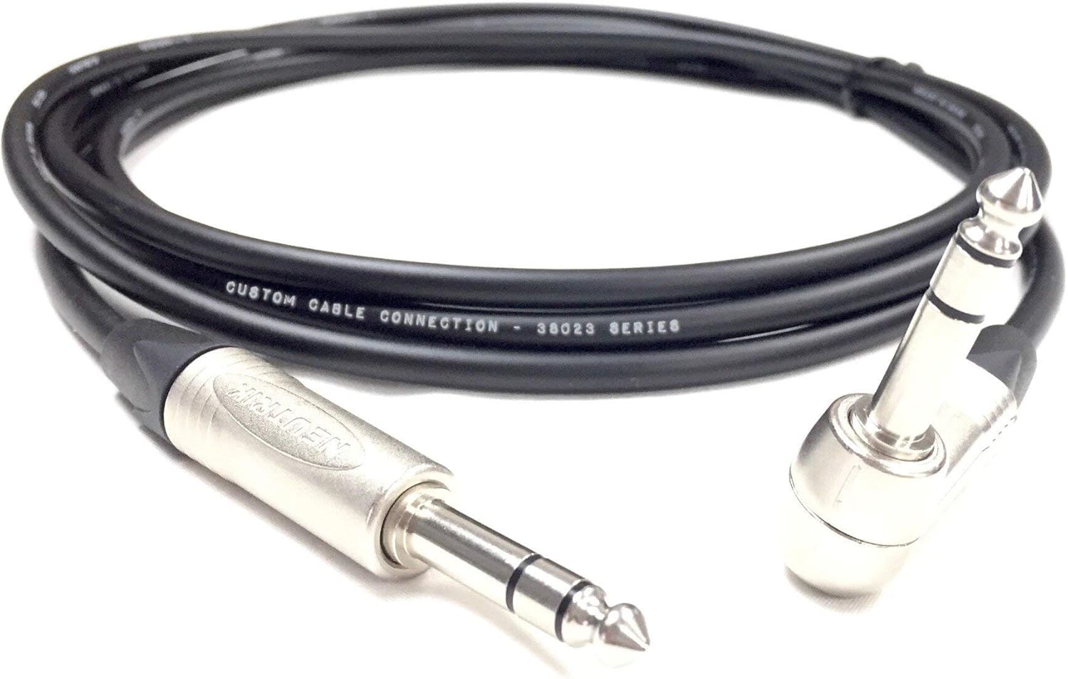 Custom Cable Connection 40 Foot 1/4 Inch (6.35mm) TRS to 1/4 Inch (6.35mm) TRS Right Angle - Canare Star Quad Balanced Microphone Cable